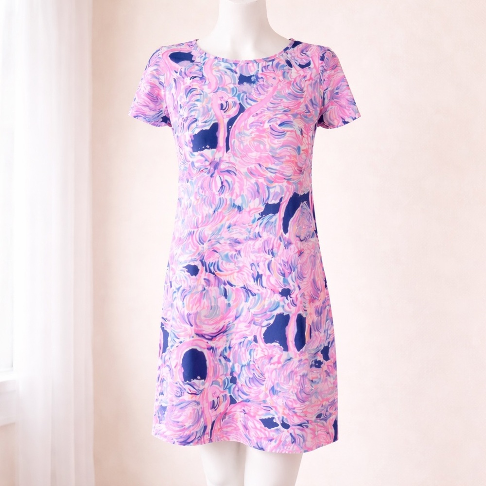 Lilly Pulitzer Coastal Flamingo Print Knit Shift Dress Size L